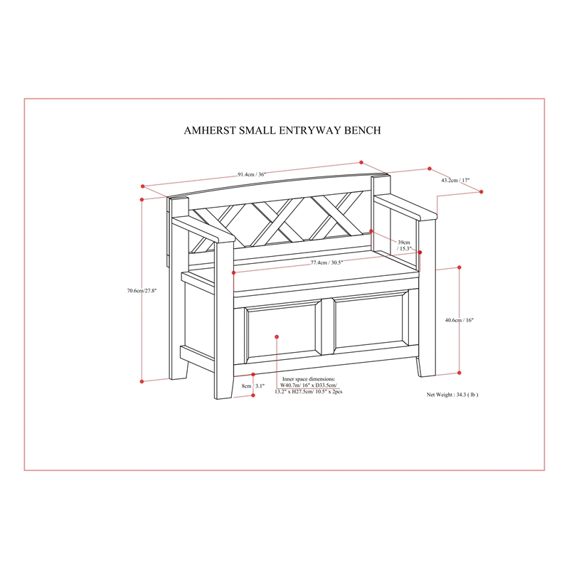Pemberly Row 36 in Solid Wood Transitional Entryway Bench with Storage in White