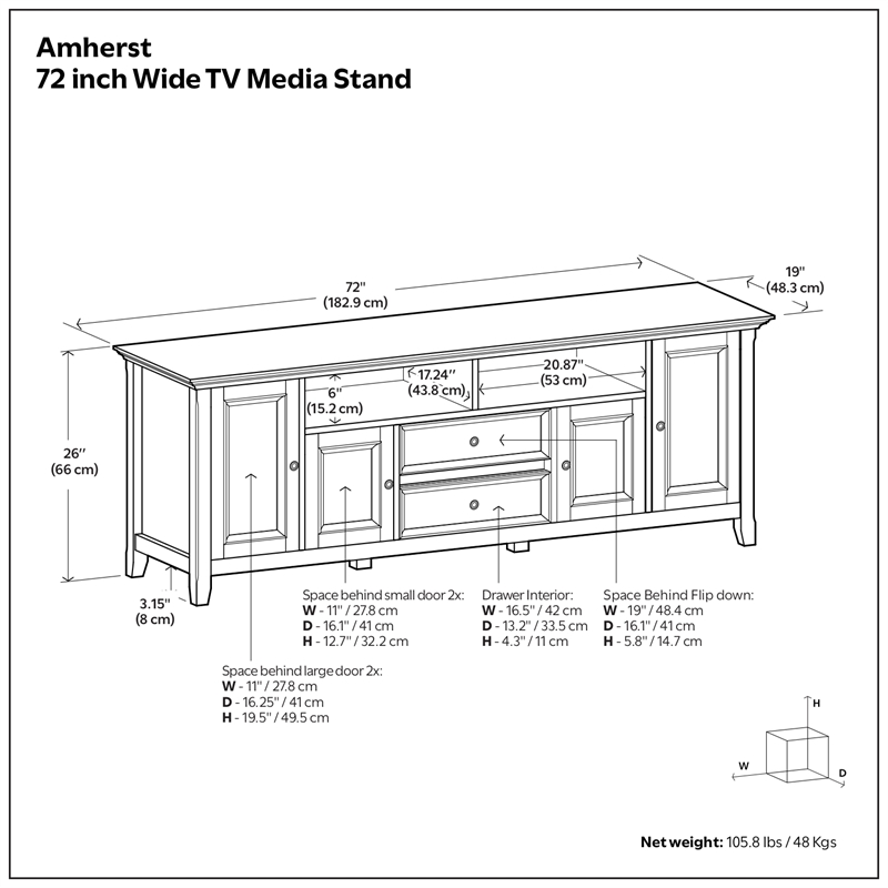 Pemberly Row 72-Inch Solid Wood TV Stand in Black/Smoky Brown