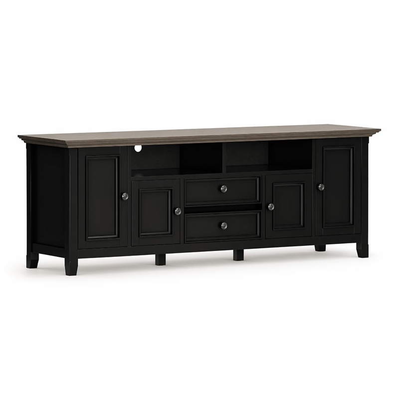 Pemberly Row 72-Inch Solid Wood TV Stand in Black/Smoky Brown