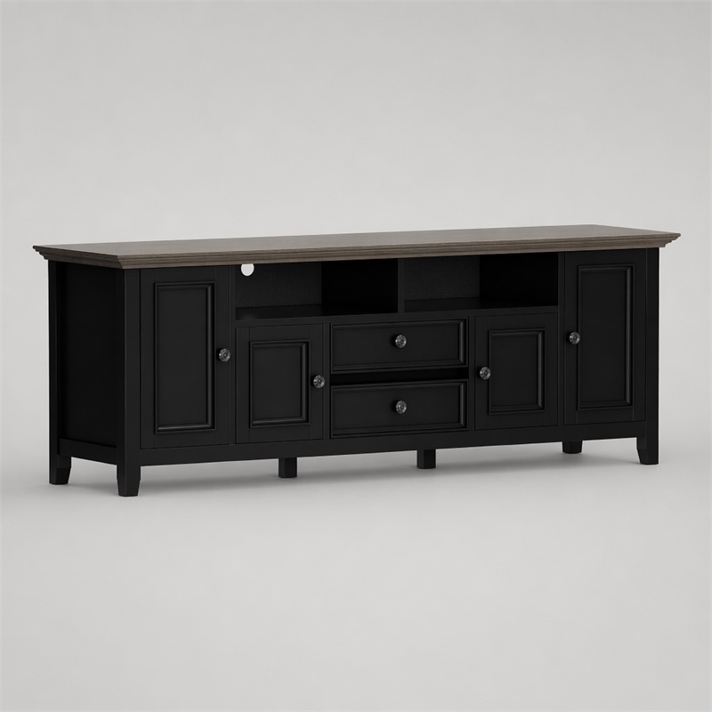 Pemberly Row 72-Inch Solid Wood TV Stand in Black/Smoky Brown