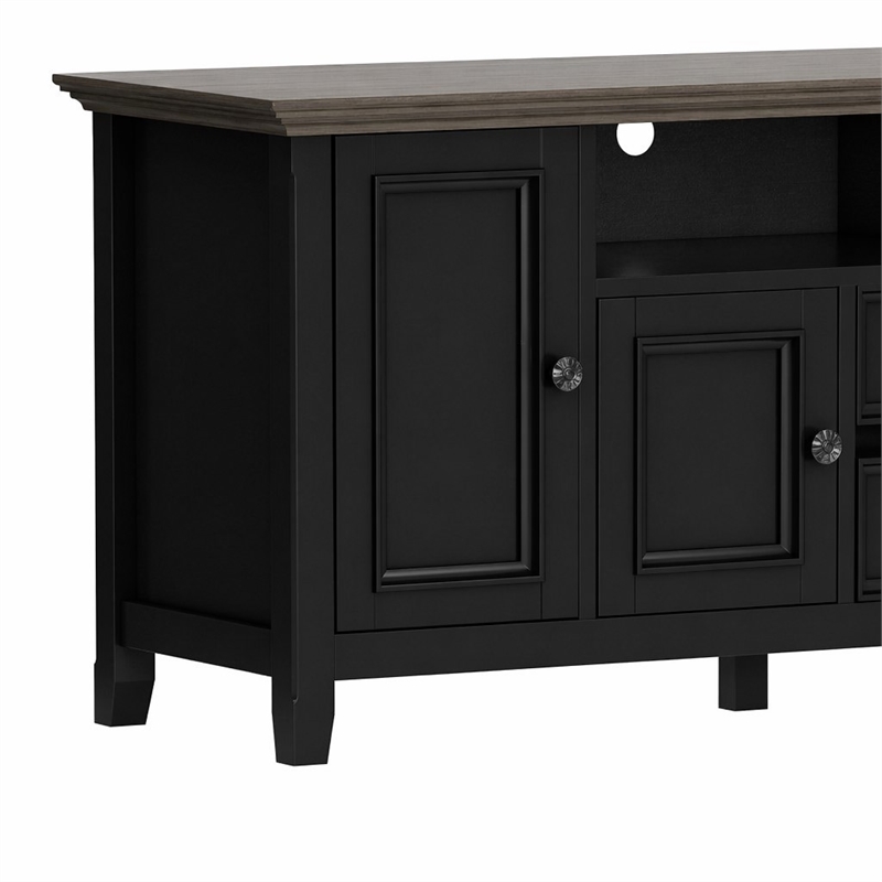 Pemberly Row 72-Inch Solid Wood TV Stand in Black/Smoky Brown