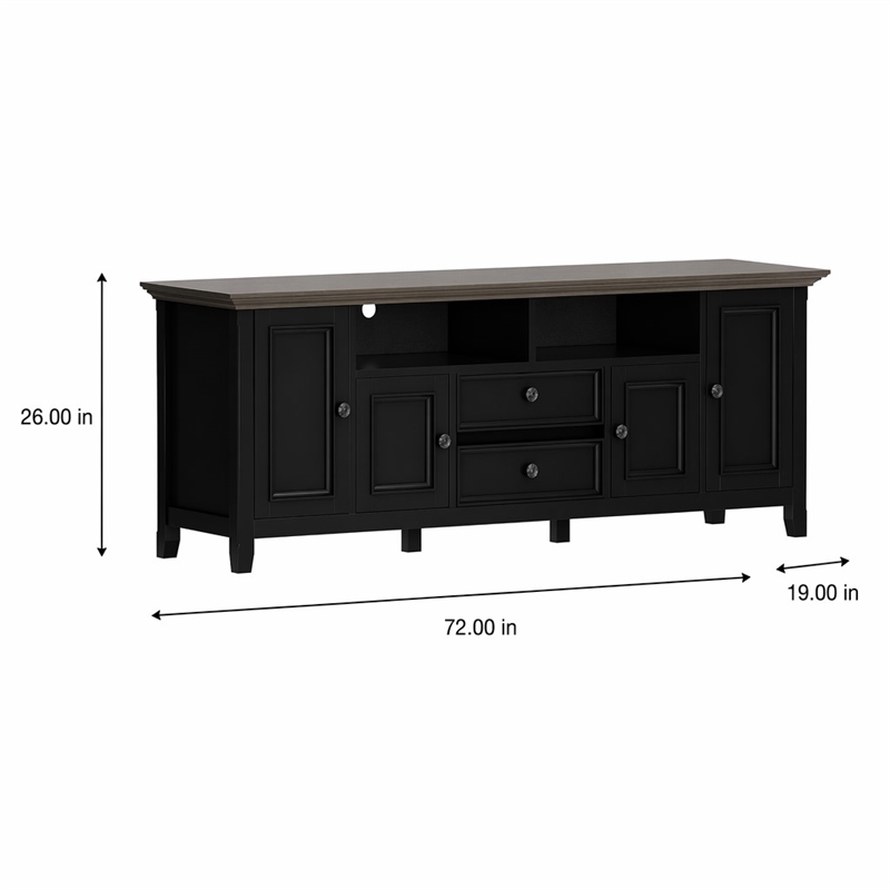 Pemberly Row 72-Inch Solid Wood TV Stand in Black/Smoky Brown