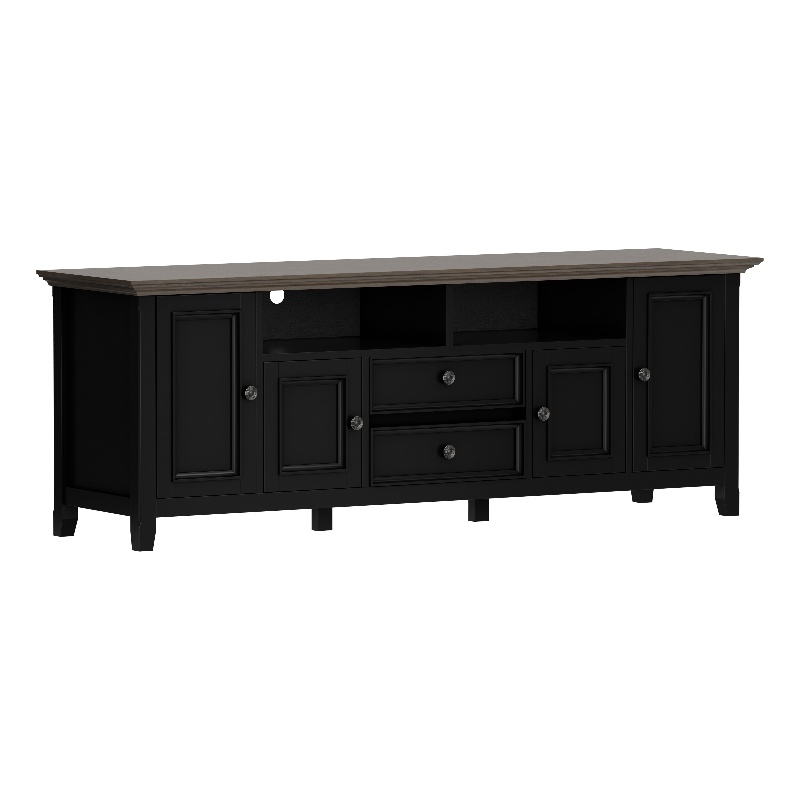 Pemberly Row 72-Inch Solid Wood TV Stand in Black/Smoky Brown