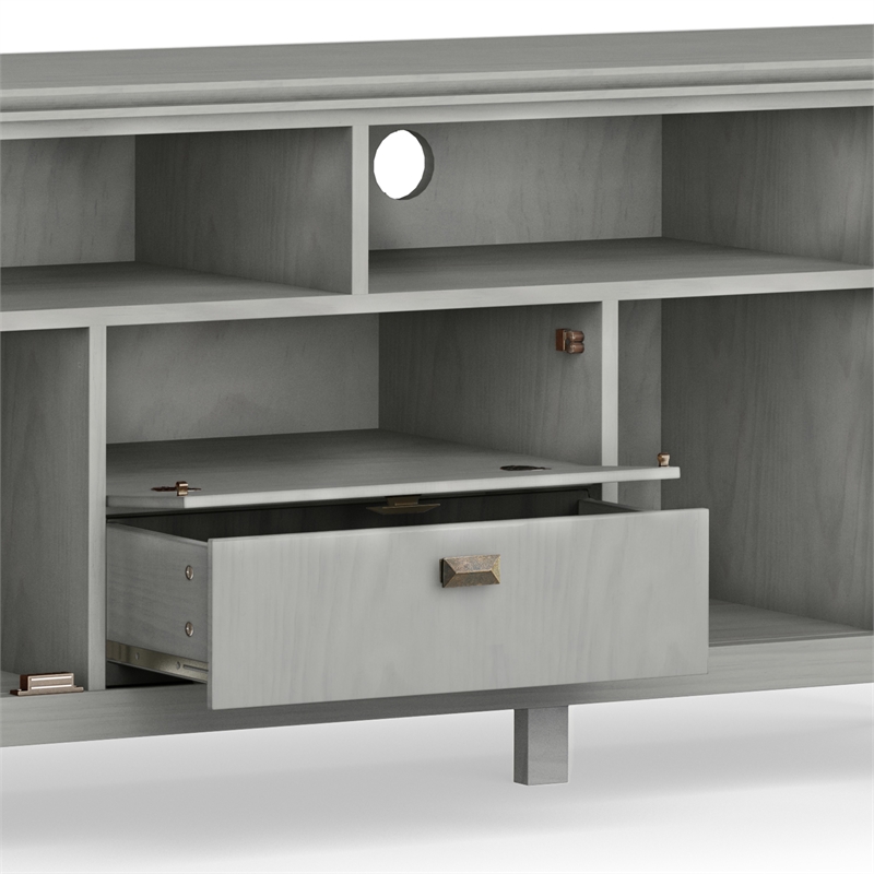 Pemberly Row Solid Wood 72 in Contemporary TV Stand in Fog Gray