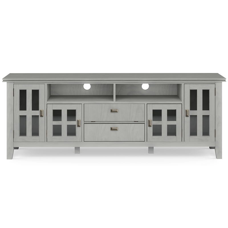 Pemberly Row Solid Wood 72 in Contemporary TV Stand in Fog Gray