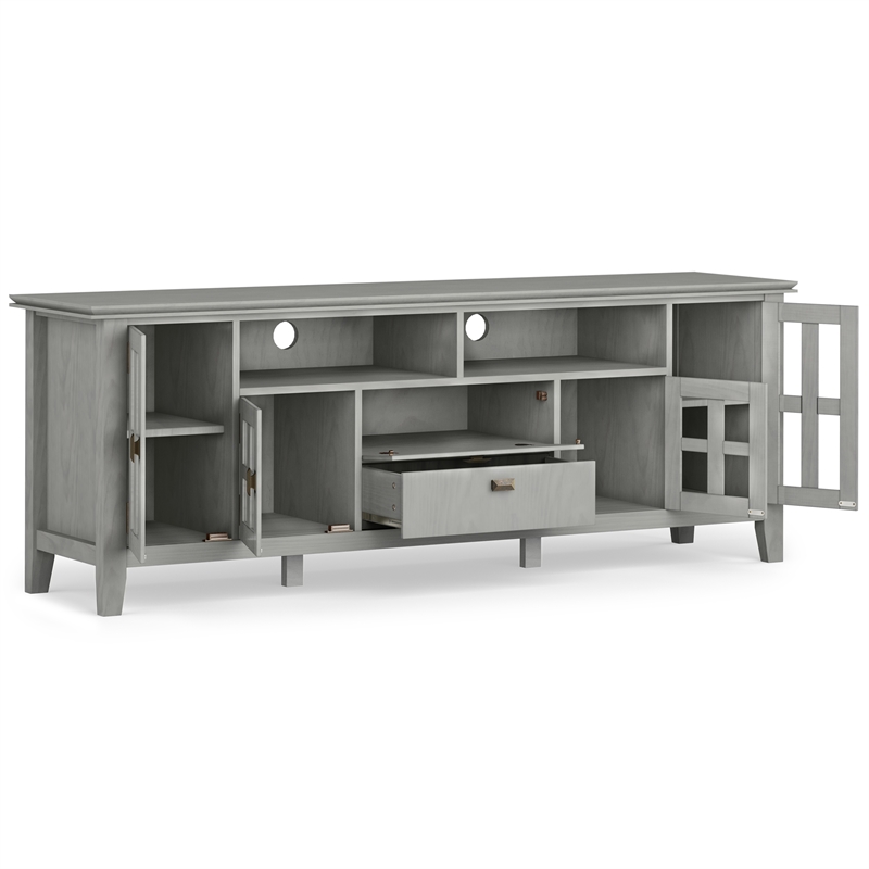 Pemberly Row Solid Wood 72 in Contemporary TV Stand in Fog Gray