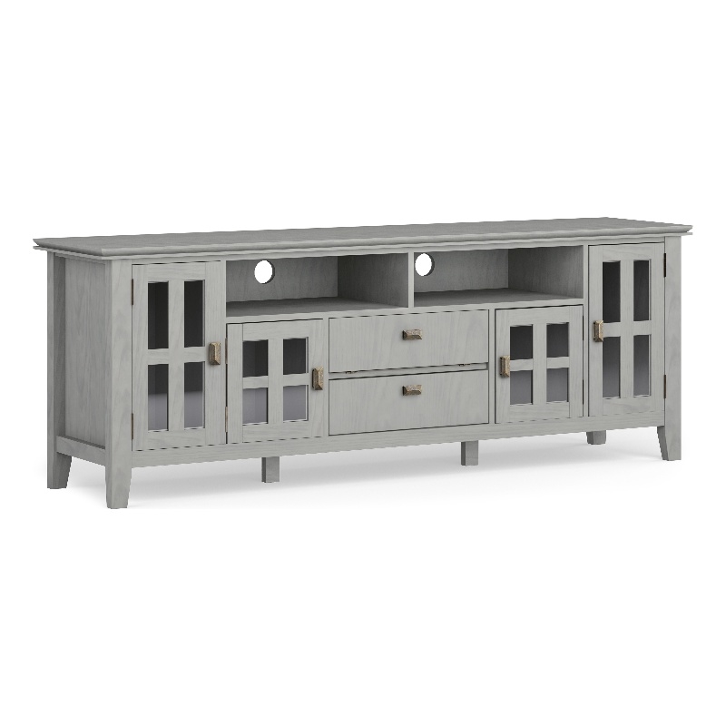 Pemberly Row Solid Wood 72 in Contemporary TV Stand in Fog Gray