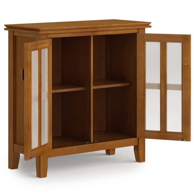Pemberly Row Solid Wood 30 in Low Storage Cabinet in Honey Brown