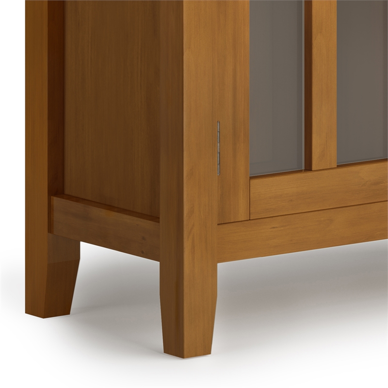 Pemberly Row Solid Wood 30 in Low Storage Cabinet in Honey Brown
