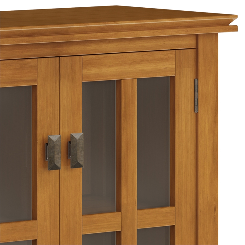 Pemberly Row Solid Wood 30 in Low Storage Cabinet in Honey Brown
