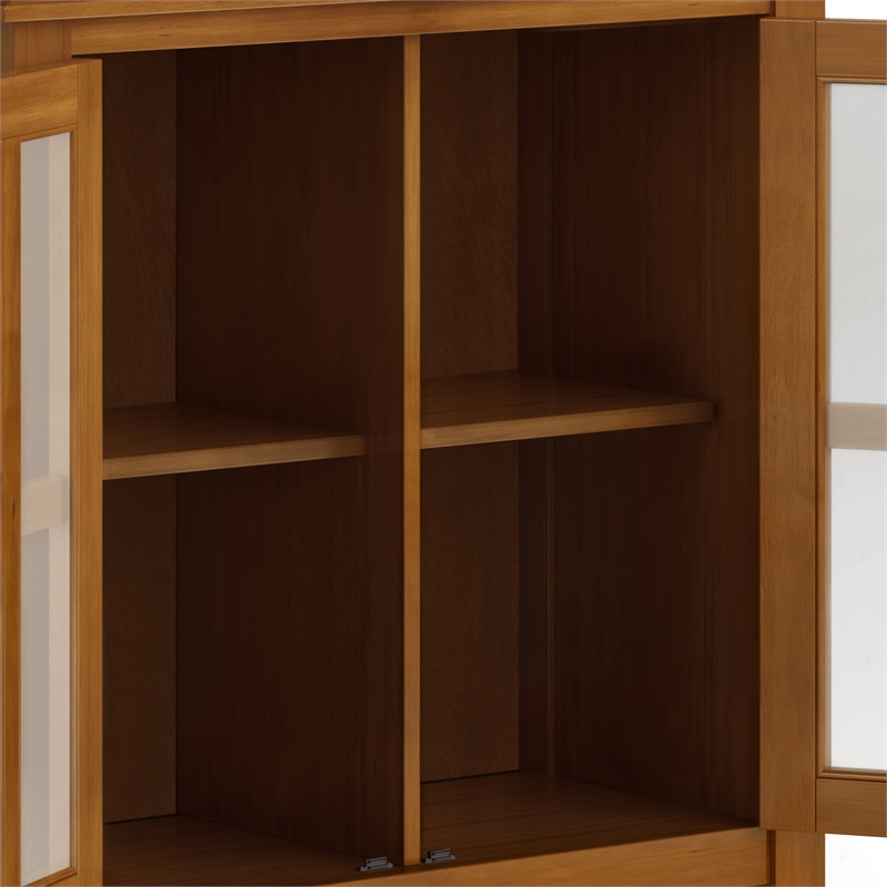 Pemberly Row Solid Wood 30 in Low Storage Cabinet in Honey Brown
