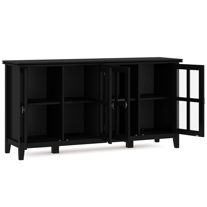 Pemberly Row 66 in Wide 4-Door Storage Cabinet Black Solid Wood