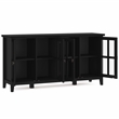 Pemberly Row 66 in Wide 4-Door Storage Cabinet Black Solid Wood