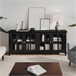 Pemberly Row 66 in Wide 4-Door Storage Cabinet Black Solid Wood