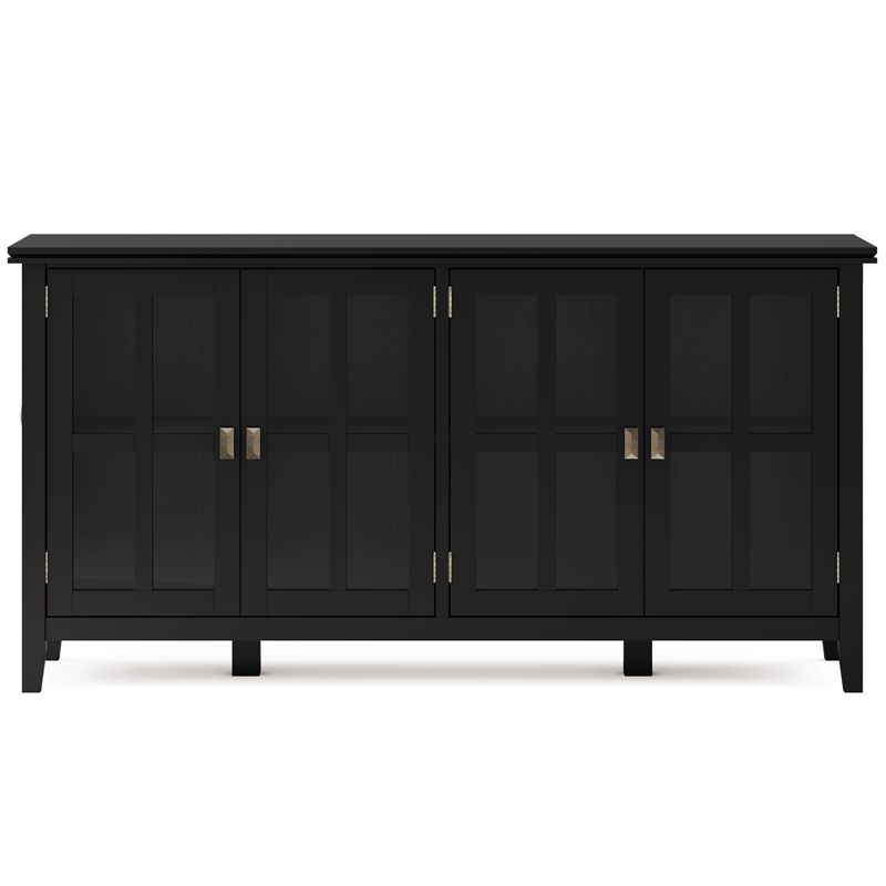 Pemberly Row 66 in Wide 4-Door Storage Cabinet Black Solid Wood