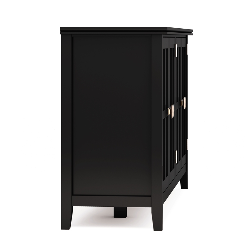 Pemberly Row 66 in Wide 4-Door Storage Cabinet Black Solid Wood