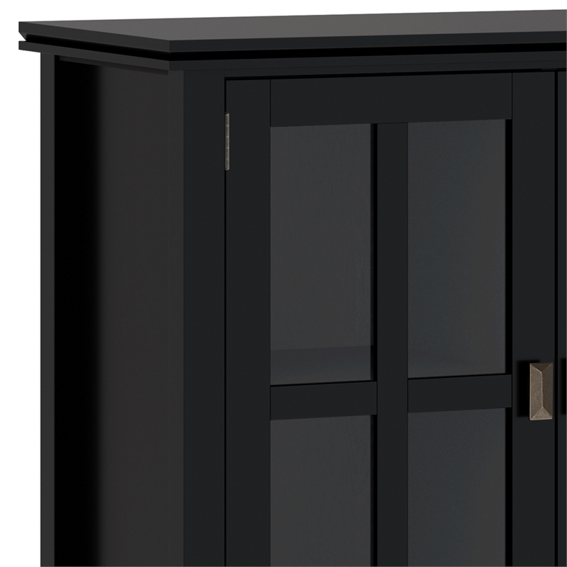 Pemberly Row 66 in Wide 4-Door Storage Cabinet Black Solid Wood