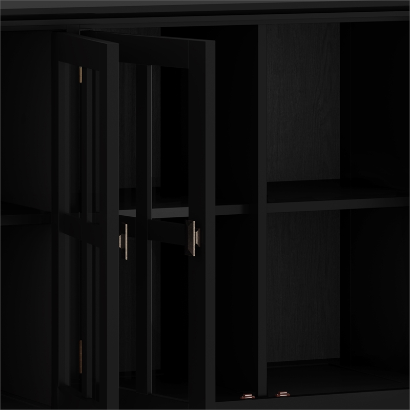 Pemberly Row 66 in Wide 4-Door Storage Cabinet Black Solid Wood