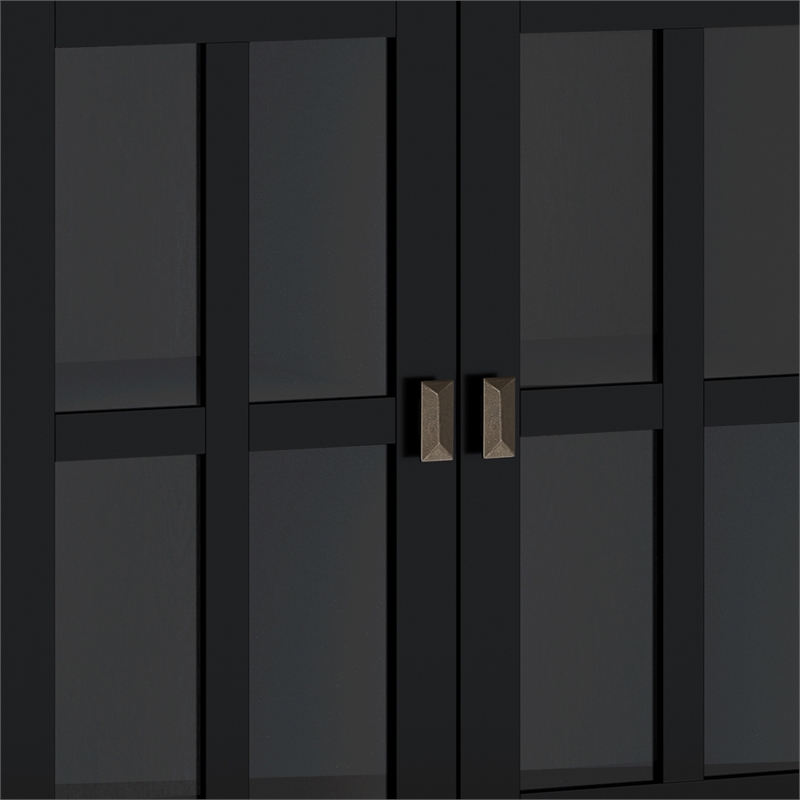 Pemberly Row 66 in Wide 4-Door Storage Cabinet Black Solid Wood