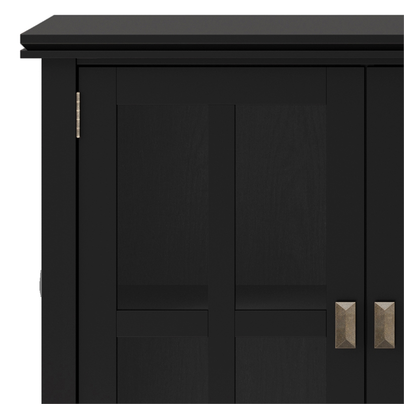Pemberly Row 66 in Wide 4-Door Storage Cabinet Black Solid Wood