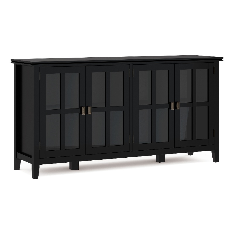 Pemberly Row 66 in Wide 4-Door Storage Cabinet Black Solid Wood