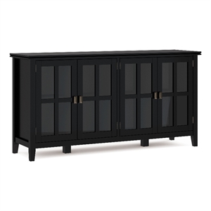 Pemberly Row 66 in Wide 4-Door Storage Cabinet Black Solid Wood