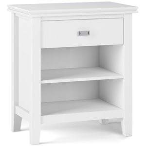 Pemberly Row Wood 24&quot Bedside Nightstand Table in White with Drawer and Shelf