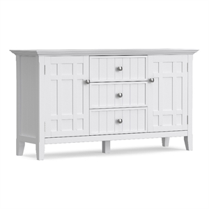 Pemberly Row Solid Wood Sideboard Buffet in White with Adjustable Shelves