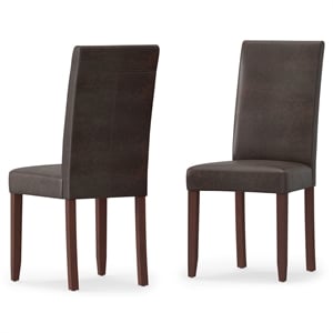 Pemberly Row Parson Dining Chairs Distressed Faux Leather 2pcs Brown