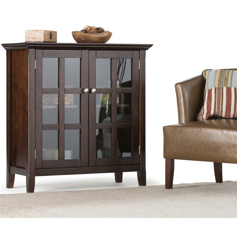 Pemberly Row 2-Door Low Cabinet in Brunette Brown Solid Wood
