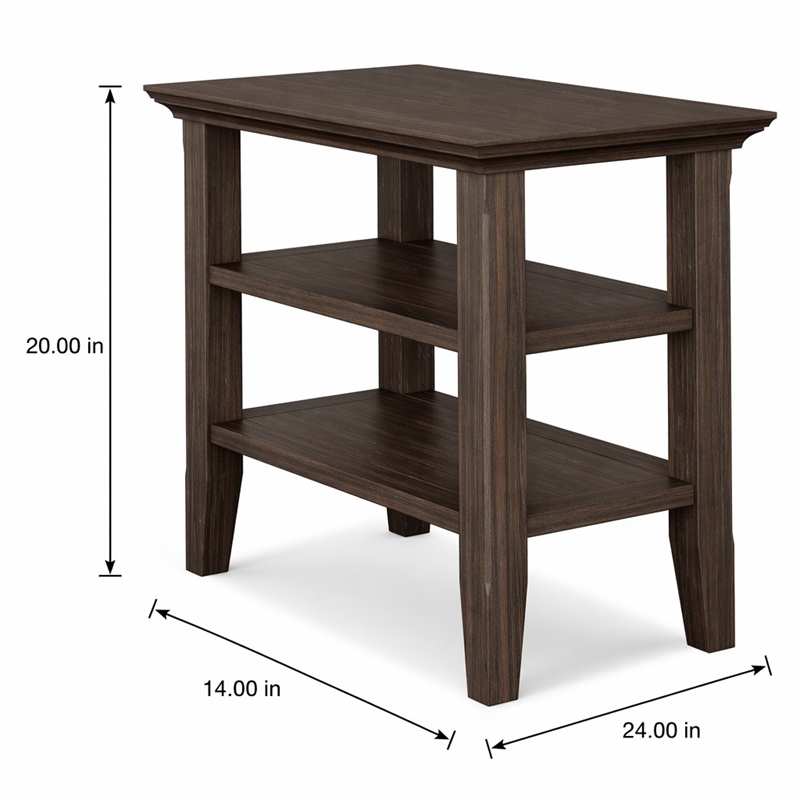 Pemberly Row Wood Narrow Side Table with 2 Shelves in Farmhouse Brown