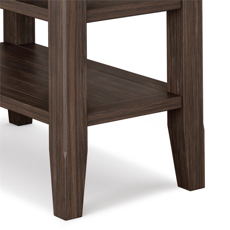 Pemberly Row Wood Narrow Side Table with 2 Shelves in Farmhouse Brown