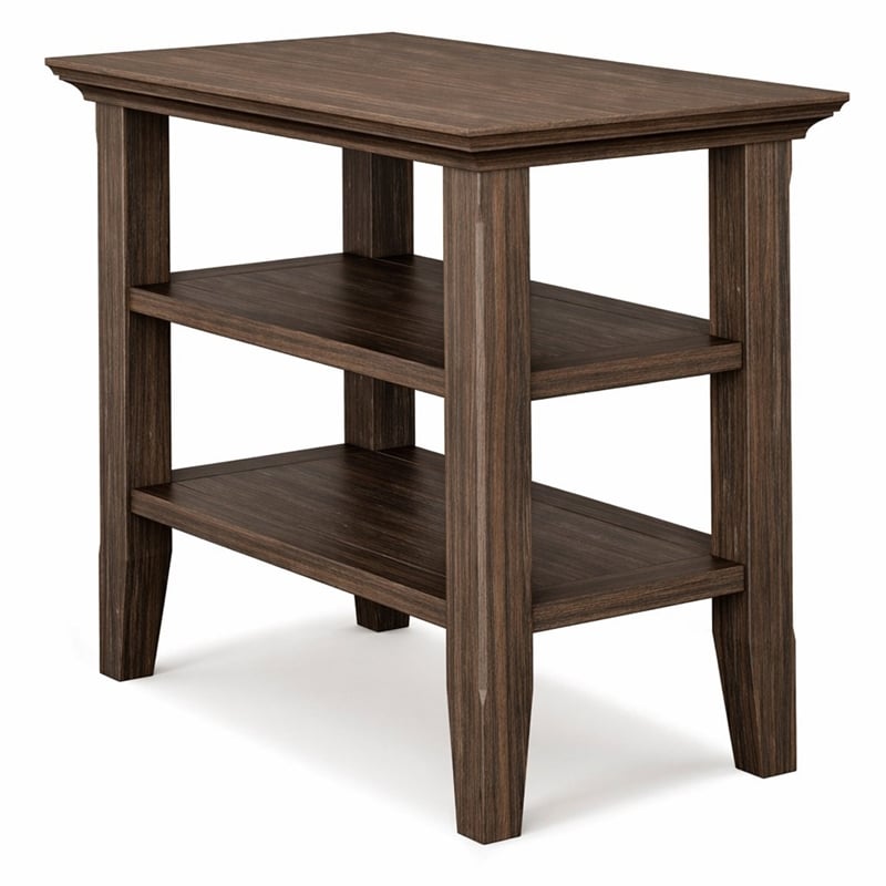 Pemberly Row Wood Narrow Side Table with 2 Shelves in Farmhouse Brown