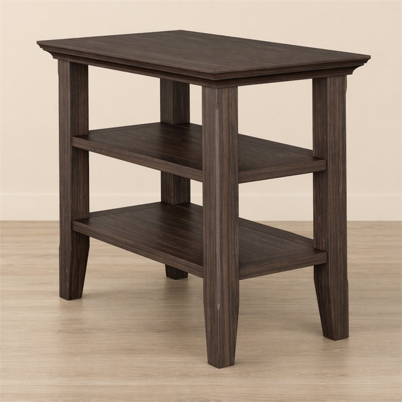 Pemberly Row Wood Narrow Side Table with 2 Shelves in Farmhouse Brown