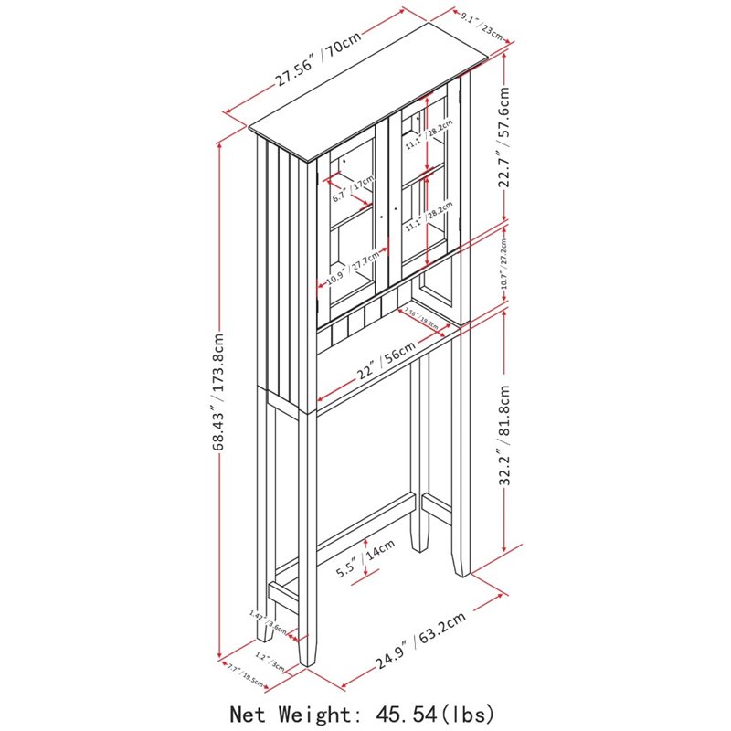 Pemberly Row Over-The-Toilet Bath Cabinet with Adjustable Shelves in White