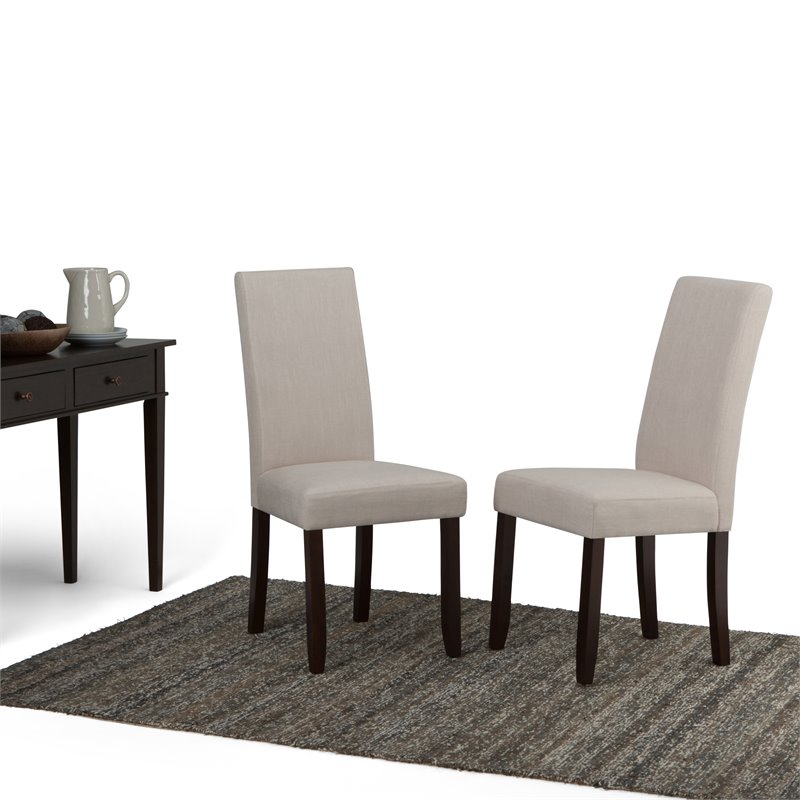 Pemberly Row Parson Dining Chair in Beige Linen Fabric (Set of 2)