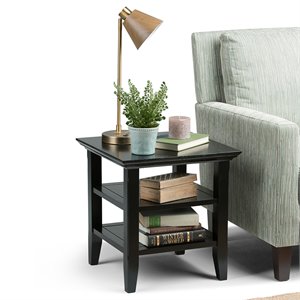 Pemberly Row Transitional End Table with Shelves in Black Wood