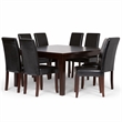 Pemberly Row 9 Pc Dining Set with Parson Chairs in Black Faux Leather