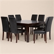 Pemberly Row 9 Pc Dining Set with Parson Chairs in Black Faux Leather