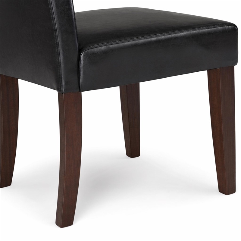 Pemberly Row 9 Pc Dining Set with Parson Chairs in Black Faux Leather