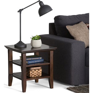 Pemberly Row Wood 19&quot Square End Table in Brunette Brown with Storage Shelves