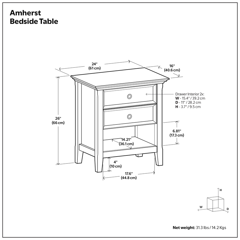 Pemberly Row Transitional Solid Wood Bedside Table in Natural Aged Brown
