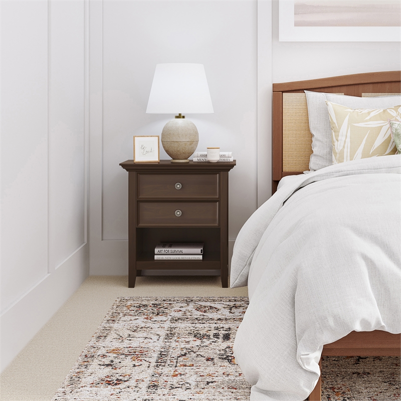 Pemberly Row Transitional Solid Wood Bedside Table in Natural Aged Brown