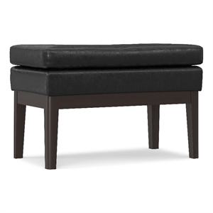 Pemberly Row 27&quot Wide Small Ottoman Bench in Distressed Black Vegan Leather