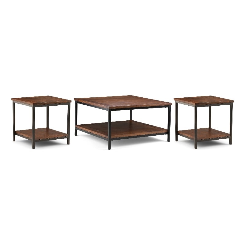 Pemberly Row 3-Piece Mango Wood Coffee Table Set in Cognac Brown