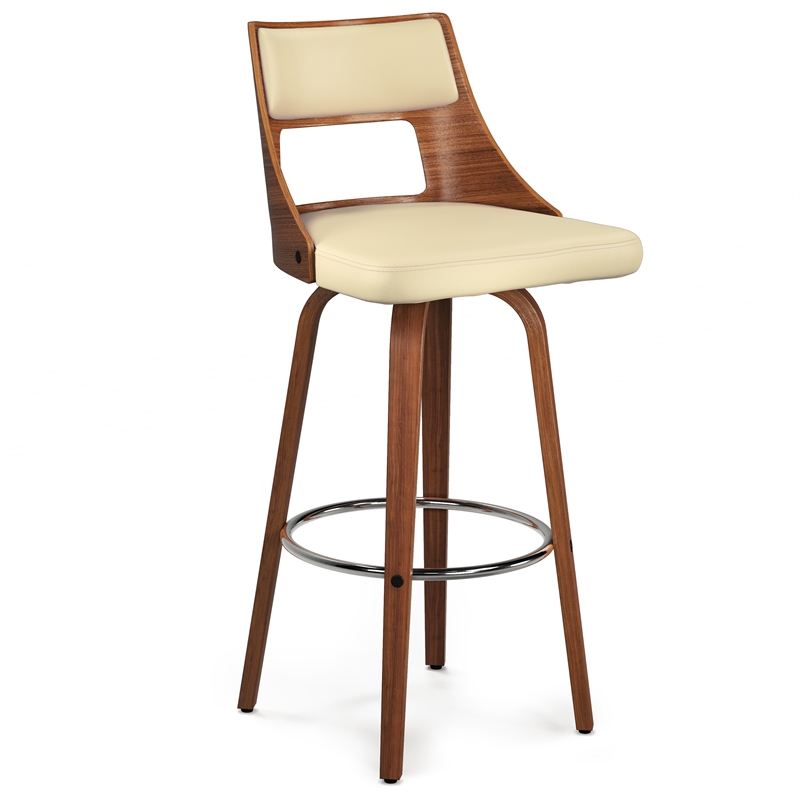 Pemberly Row Vegan Faux Leather Swivel Bar Stool Set of 2 in Cream