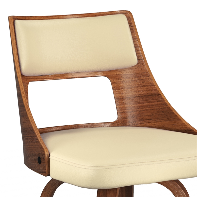 Pemberly Row Vegan Faux Leather Swivel Bar Stool Set of 2 in Cream