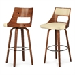 Pemberly Row Vegan Faux Leather Swivel Bar Stool Set of 2 in Cream
