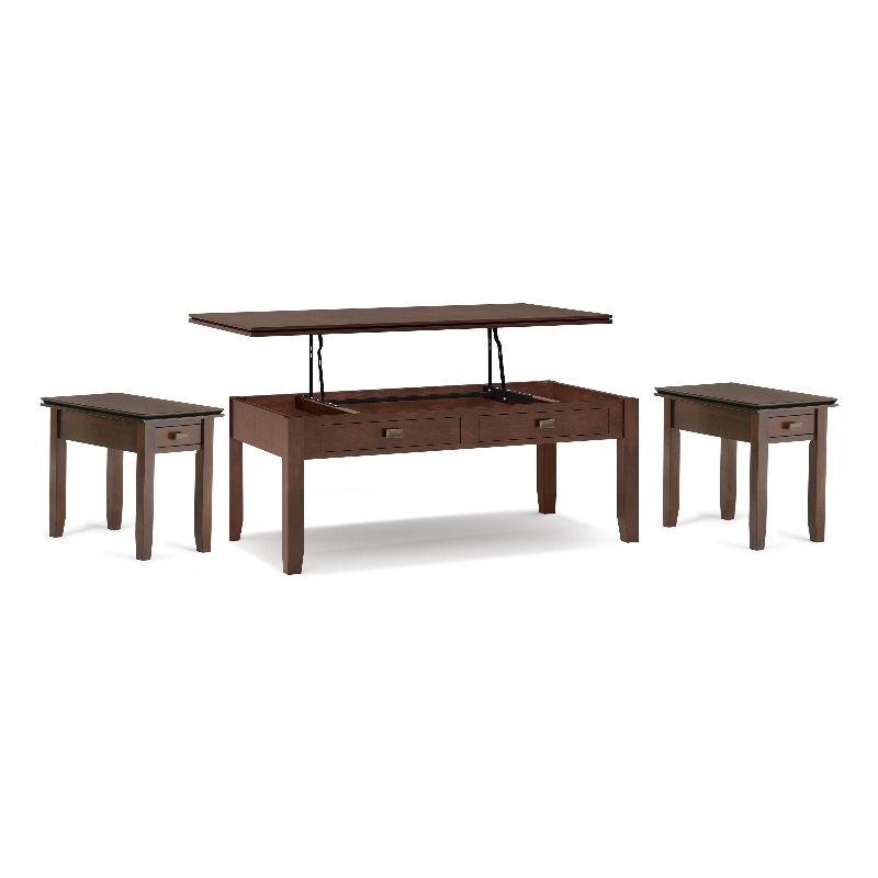 Pemberly Row 46 in Lift-Top Coffee Table & 14 in End Tables in Russet Brown