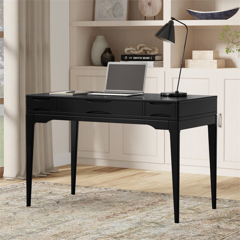 Pemberly Row Harper 48 in Rubberwood Desk with Keyboard Tray in Black